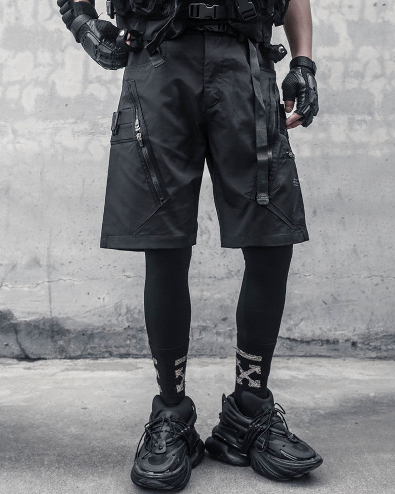 Functional Zip Pocket Black Cargo Shorts