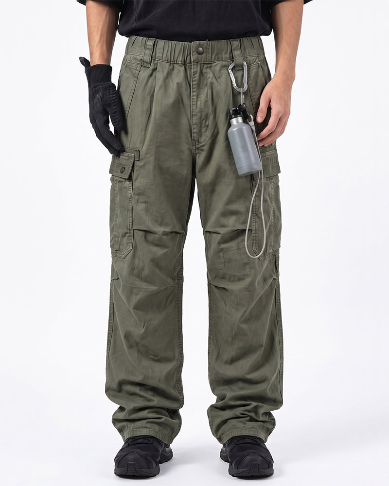 Distressed Multi‑Pocket Wide‑Leg Cargo Pants