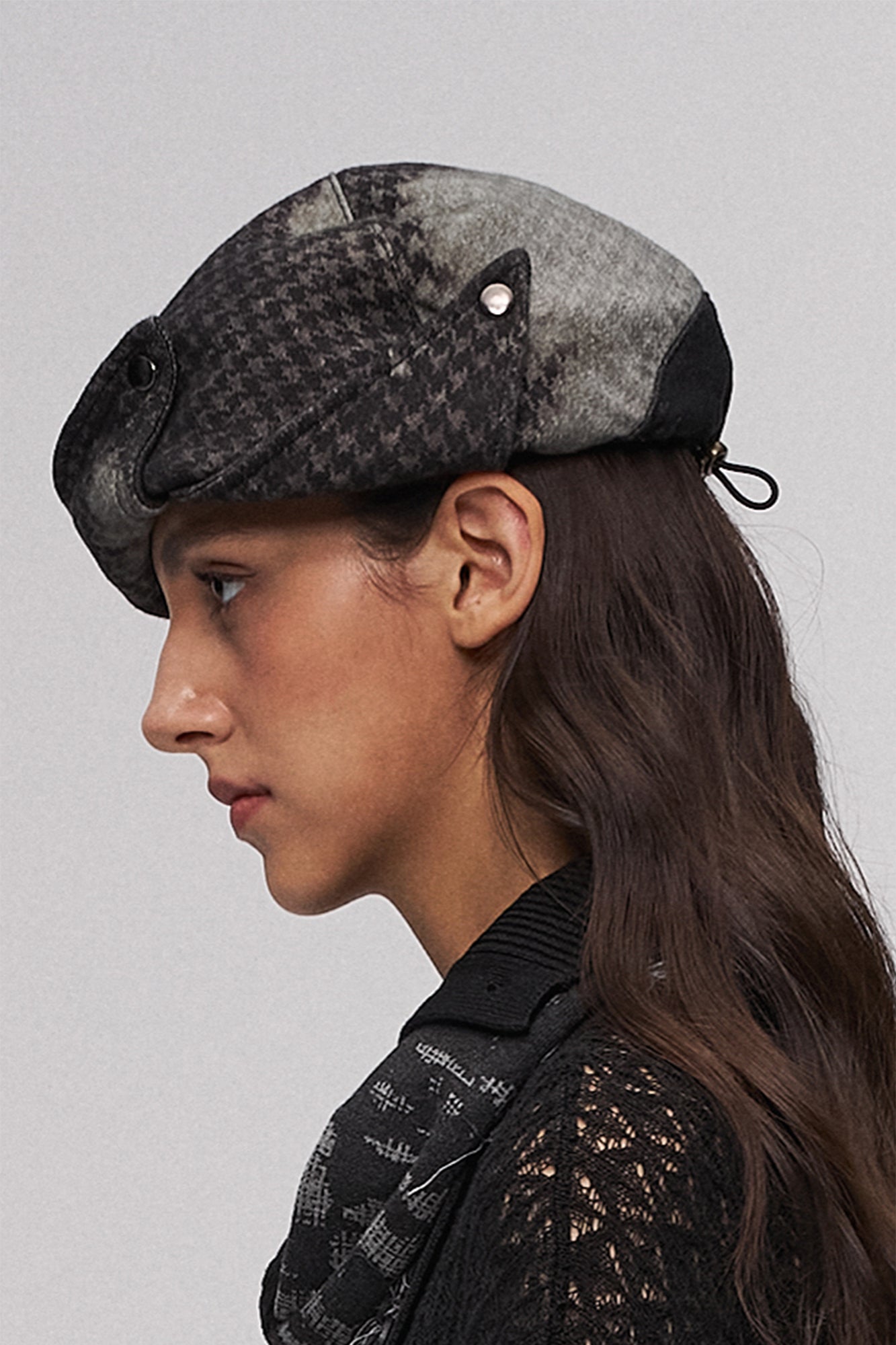 Deconstructed Houndstooth Newsboy Cap