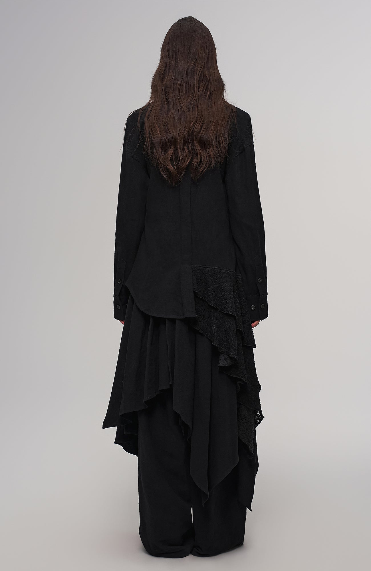 Asymmetric Drape Panel Ramie-Blend Shirt