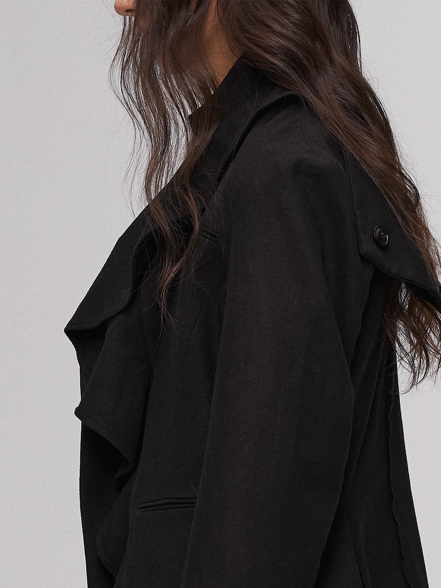 Layered Ruffle Wool-Blend Scarf-Wrap Coat