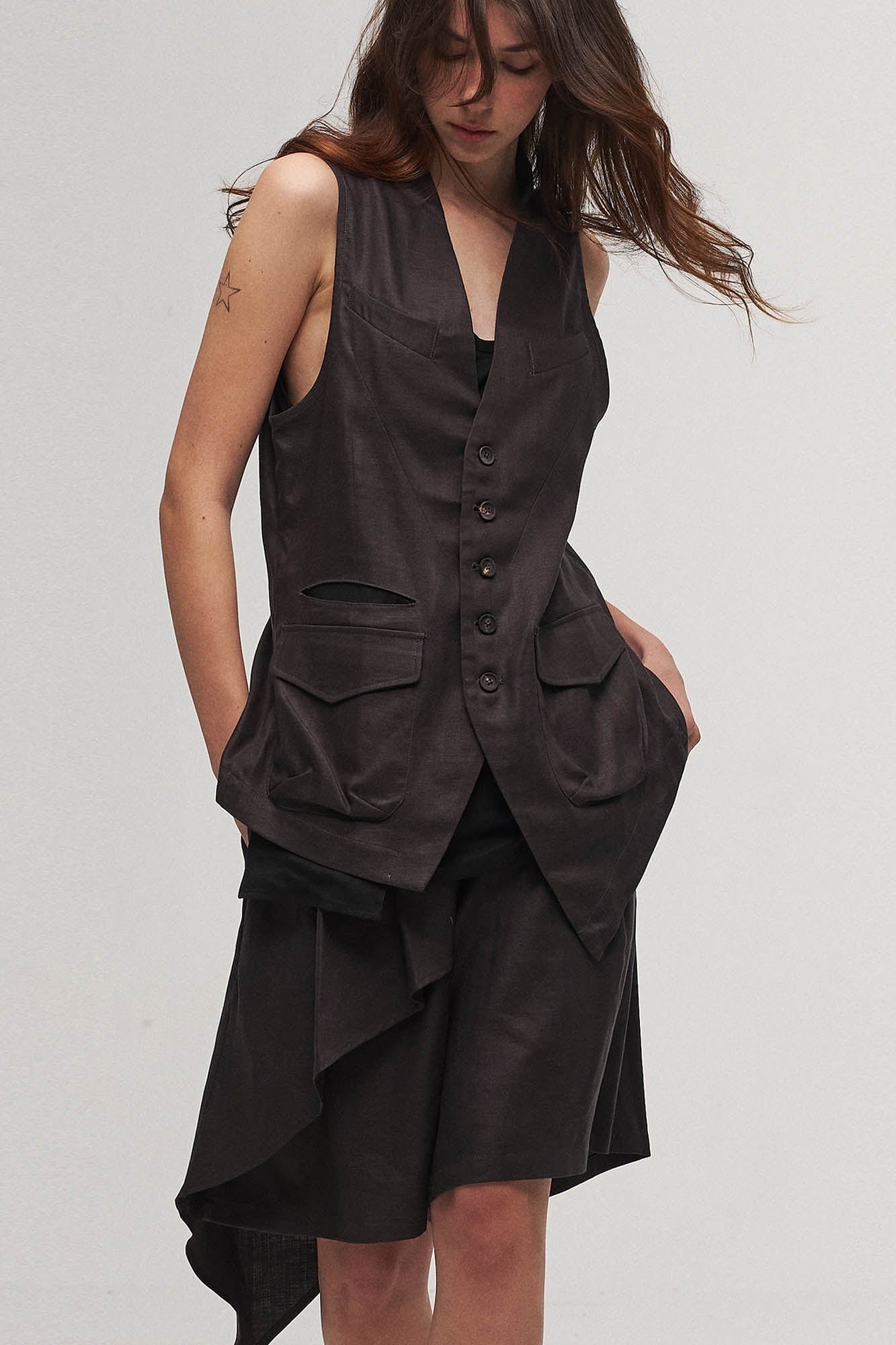 Asymmetrical Draped Pleated Shorts
