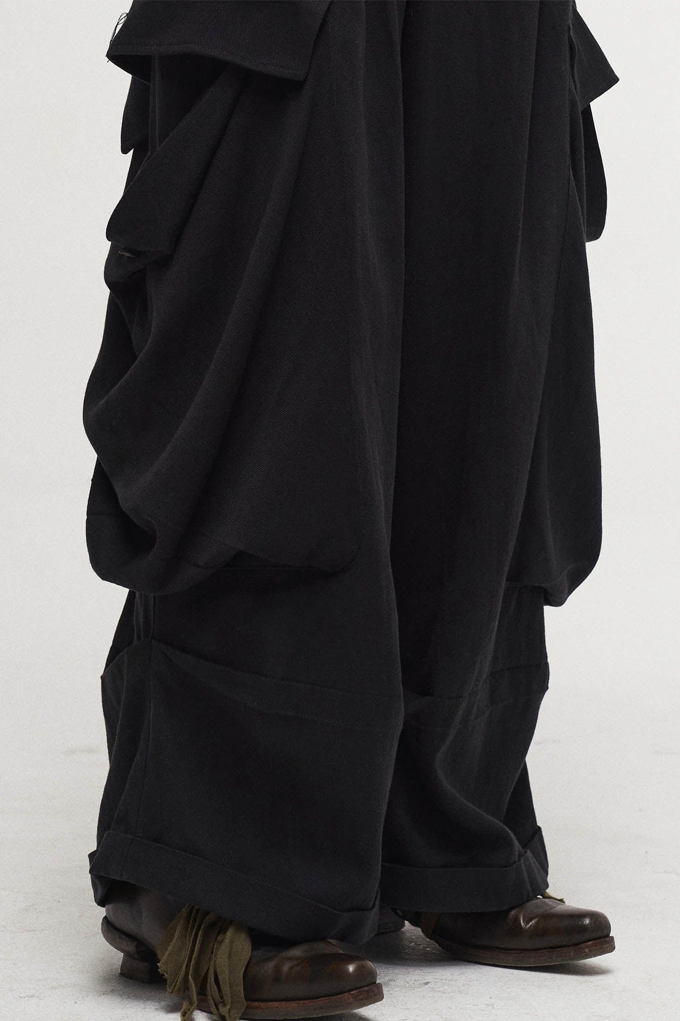 Draped Big-Pocket Wide-Leg Cargo Pants