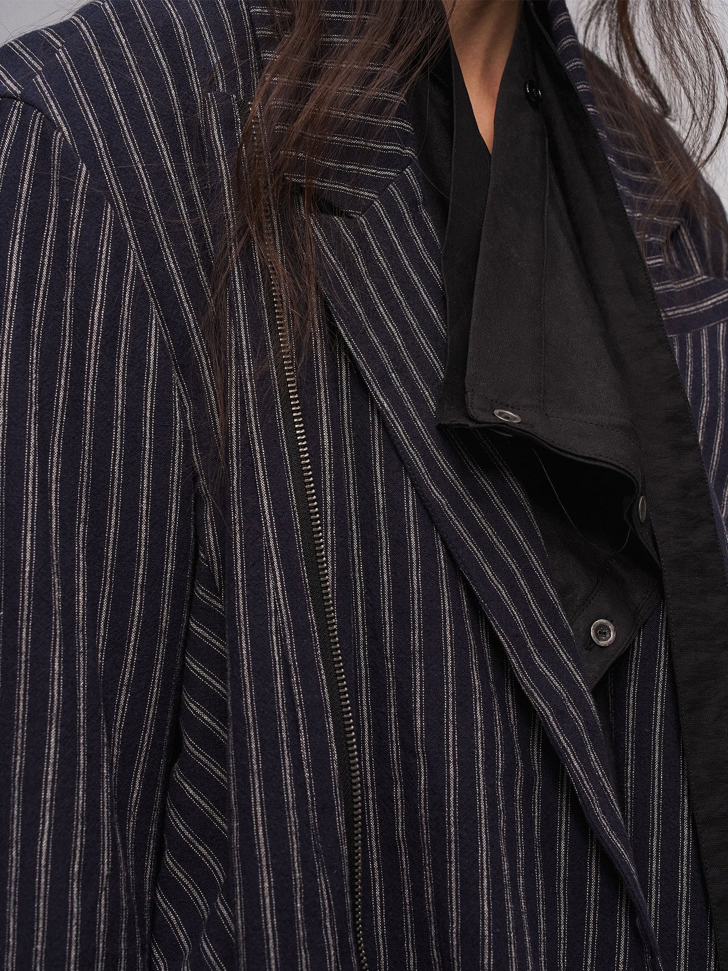Deconstructed Stripe Panel Layered Jacket