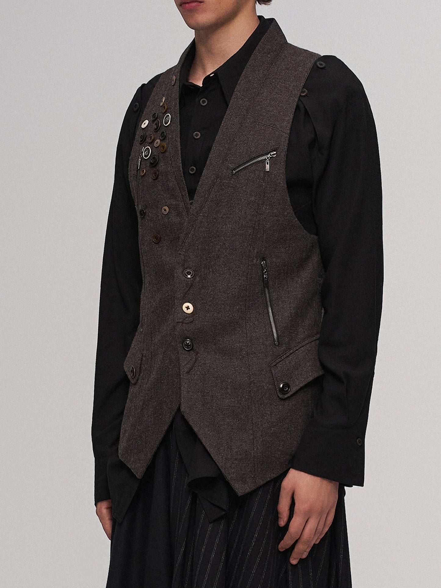 Retro Button Embellished Back-Harness Vest