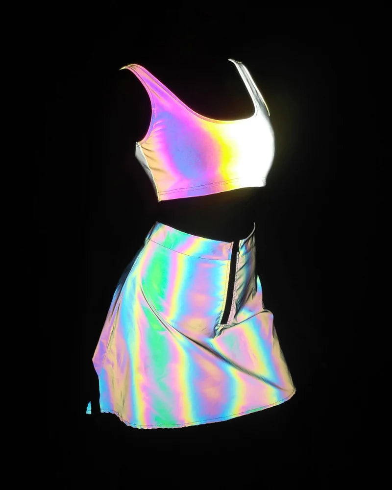 Reflective Rave Clothing Shiny Skirt Tank Two Piece Set