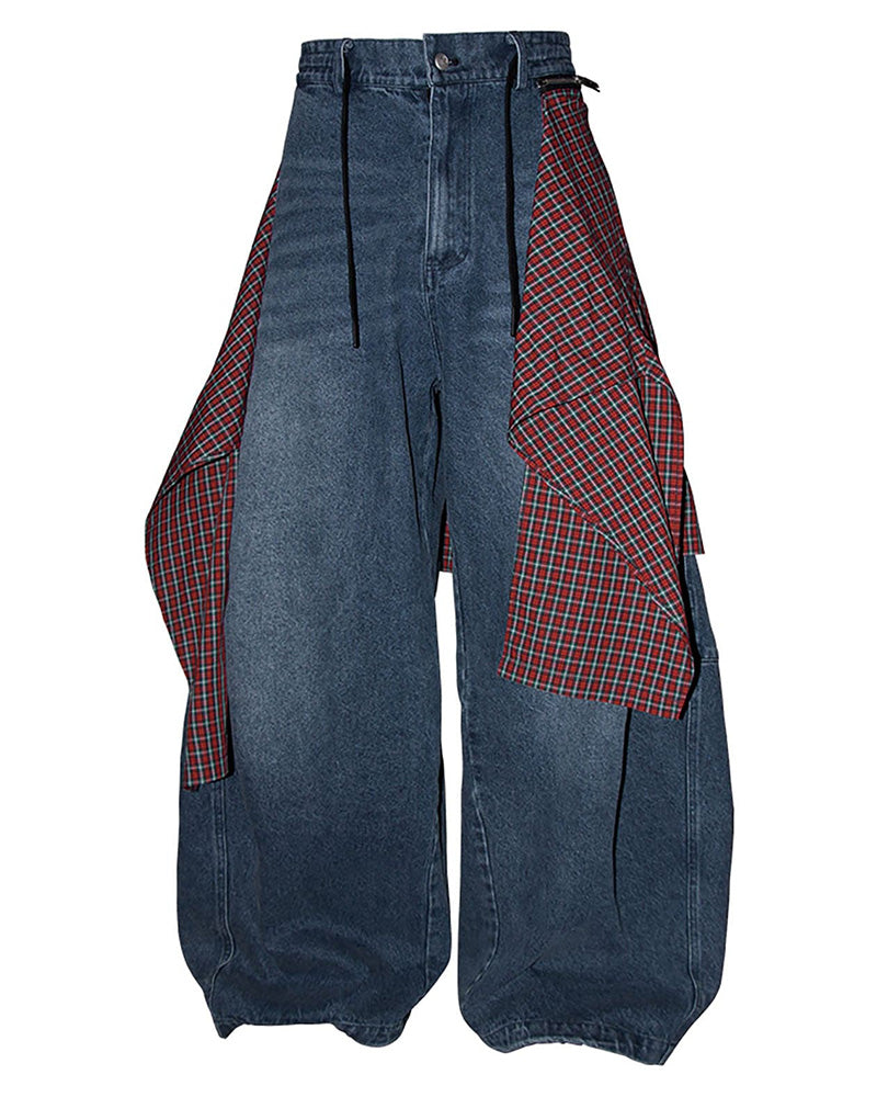 Detachable Drape Drawstring Baggy Jeans Blue