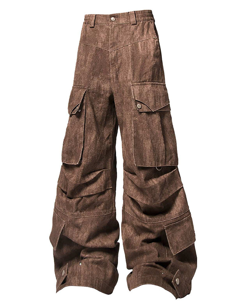 Tie-Dye Multi-Pocket Pleated Straps Cargo