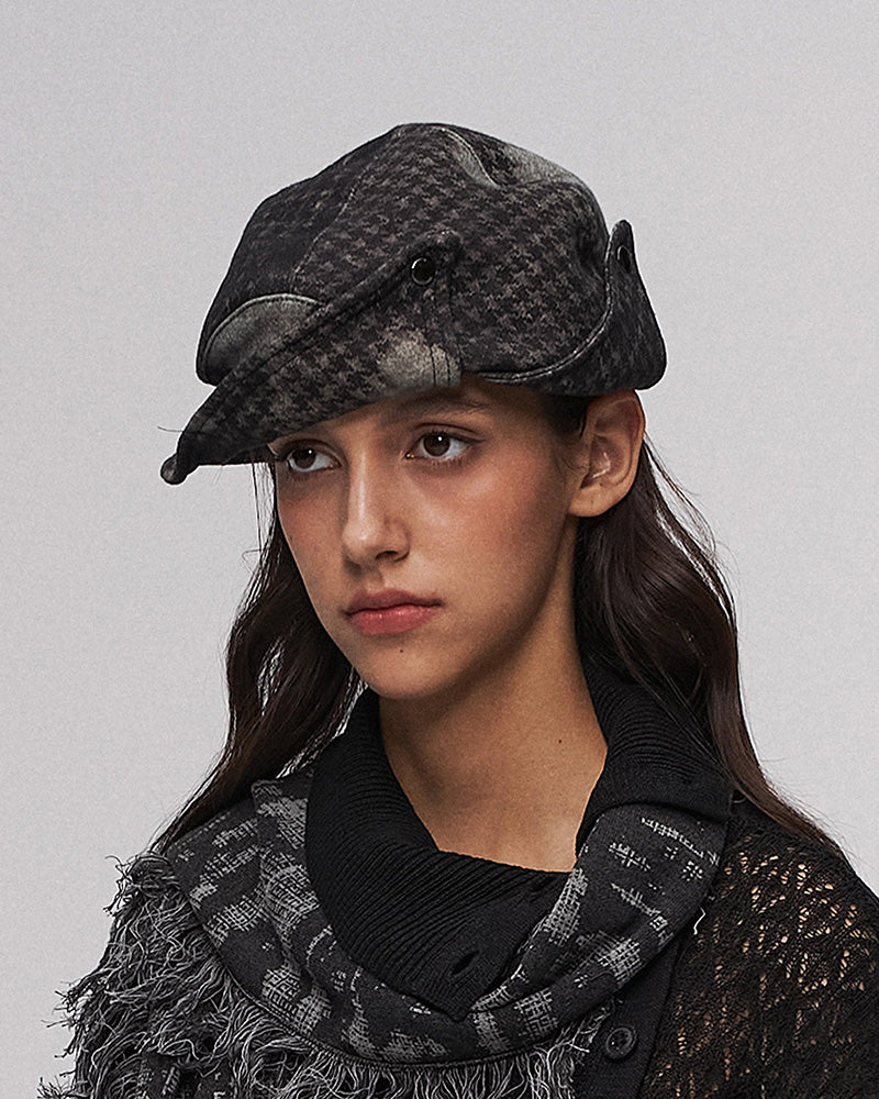 Deconstructed Houndstooth Newsboy Cap