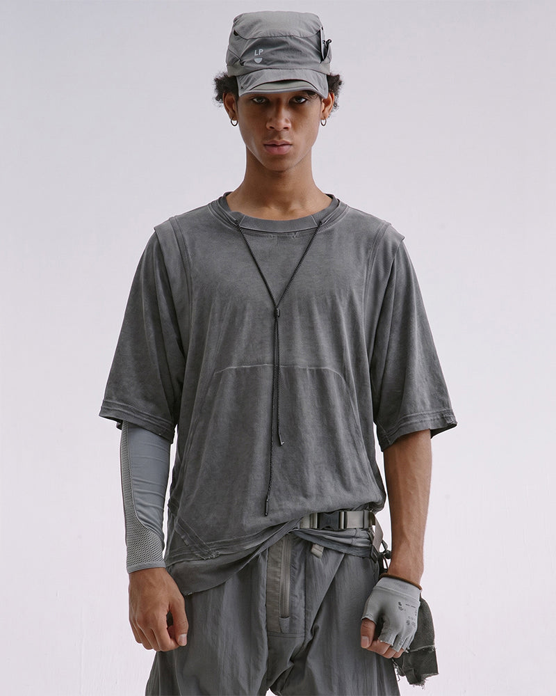 Dystopian Dirty Dye Transformable Sleeve Short Sleeve Tee