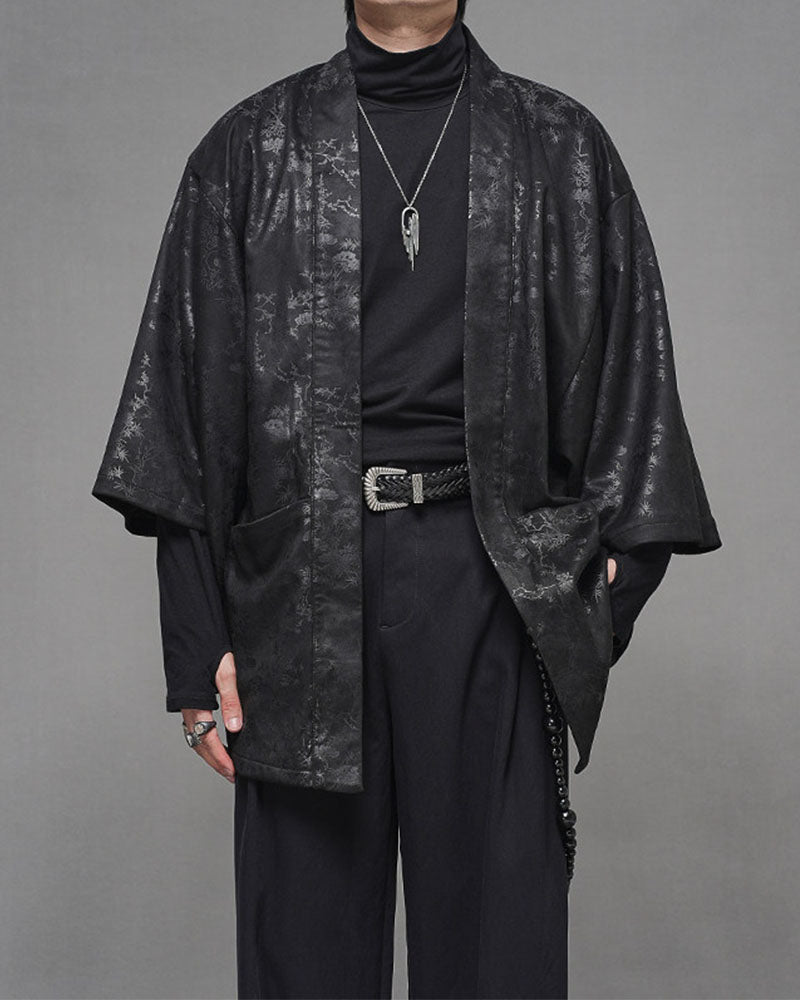 Vintage Japanese Pattern Suede Kimono Jacket