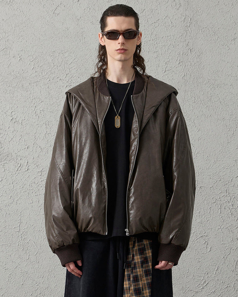 Deconstructed PU Oversized Puffer Jacket
