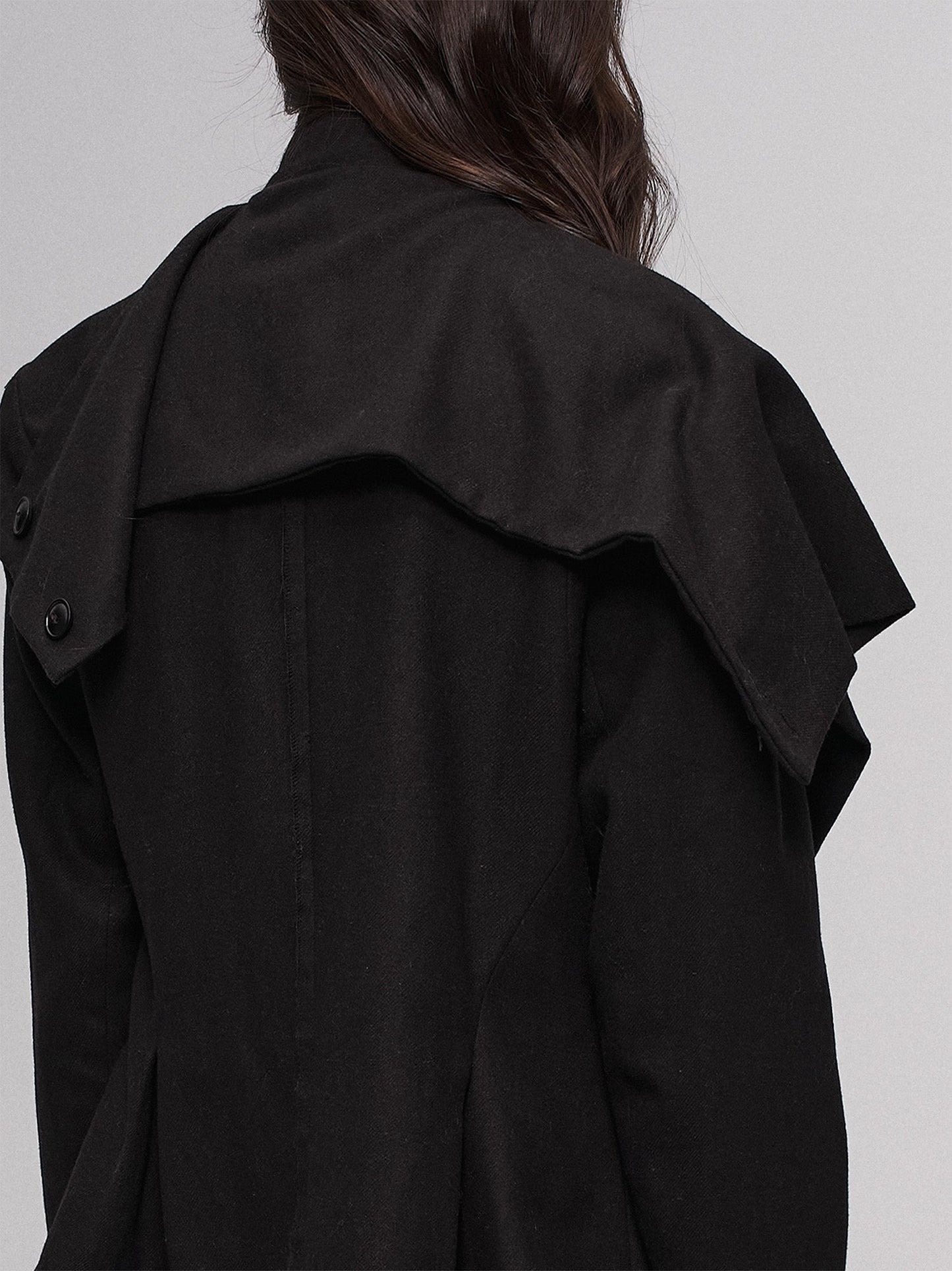 Layered Ruffle Wool-Blend Scarf-Wrap Coat