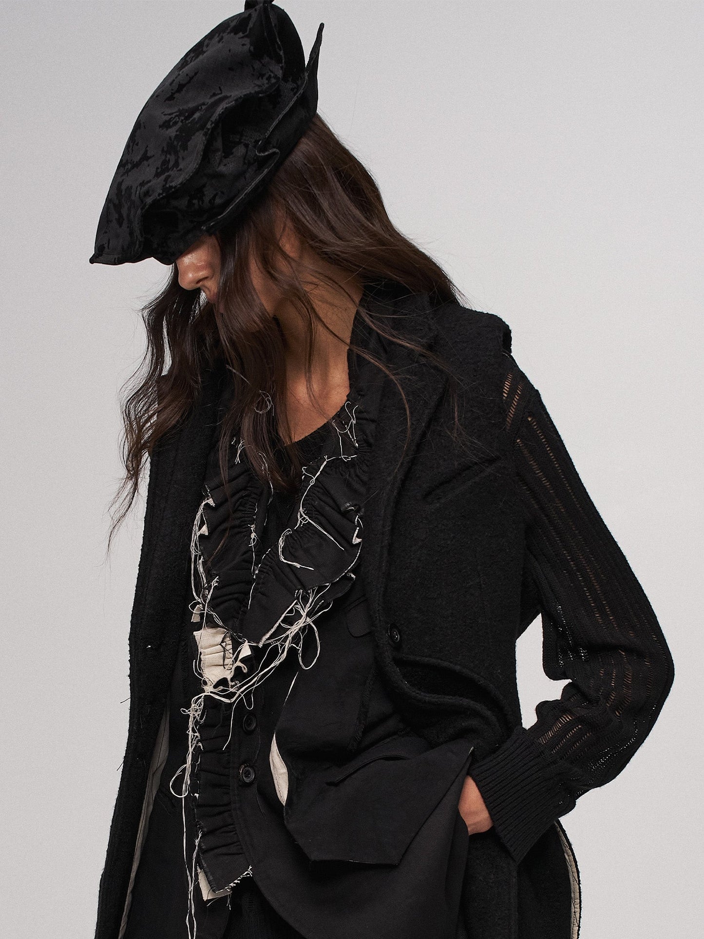 Distressed Frayed Petal-Collar Vest