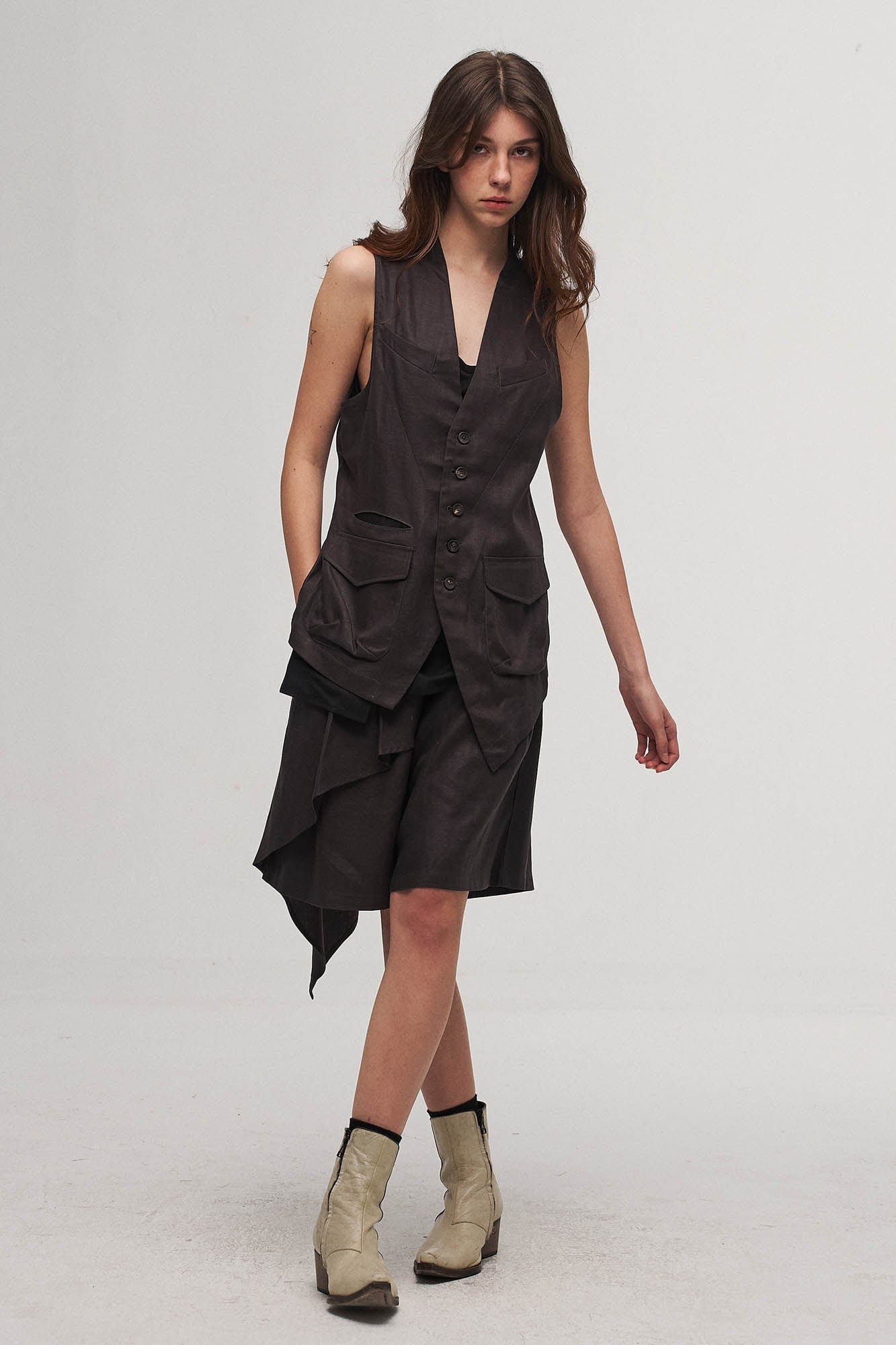 Asymmetrical Draped Pleated Shorts