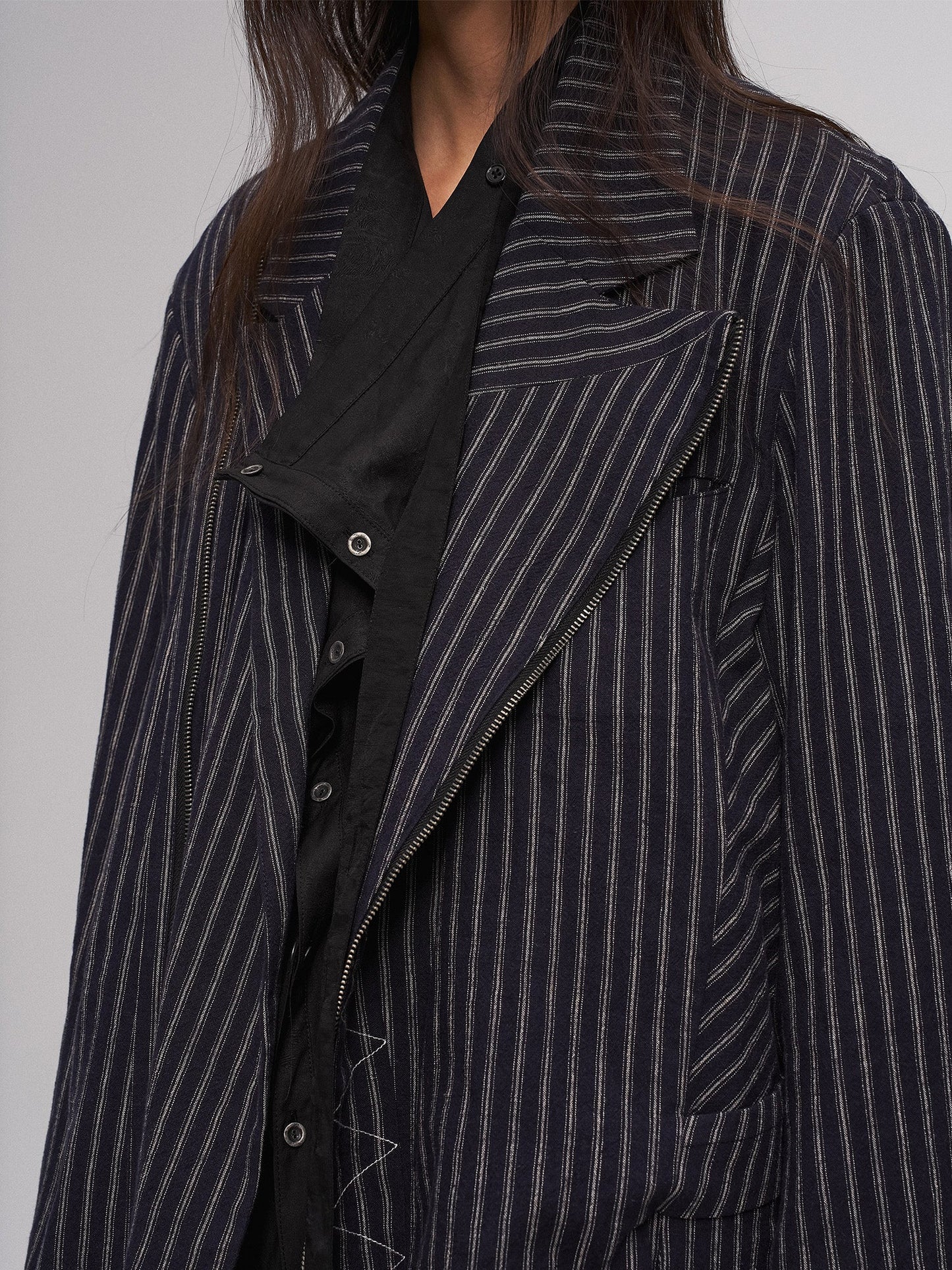 Deconstructed Stripe Panel Layered Jacket