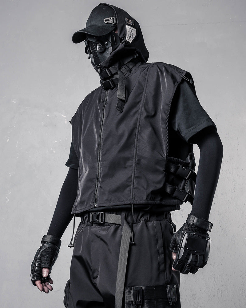 Techwear Hooded Sleeveless Cargo Vest