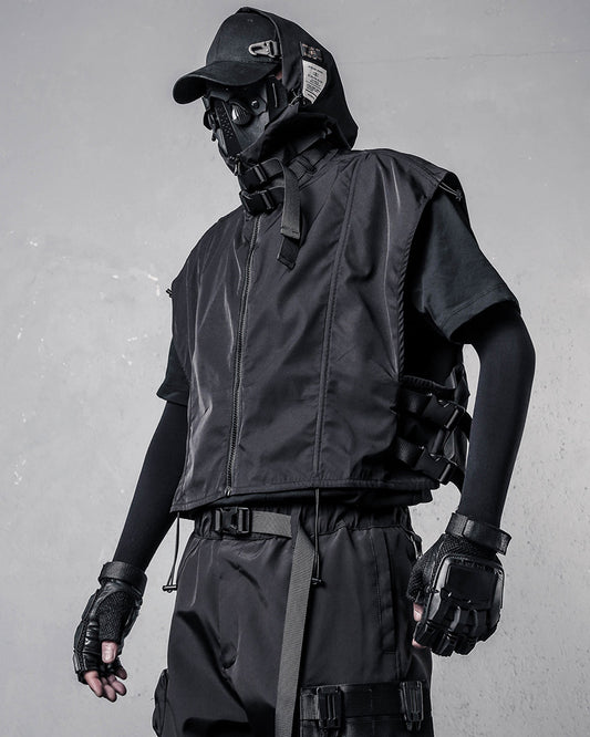 Techwear Hooded Sleeveless Cargo Vest