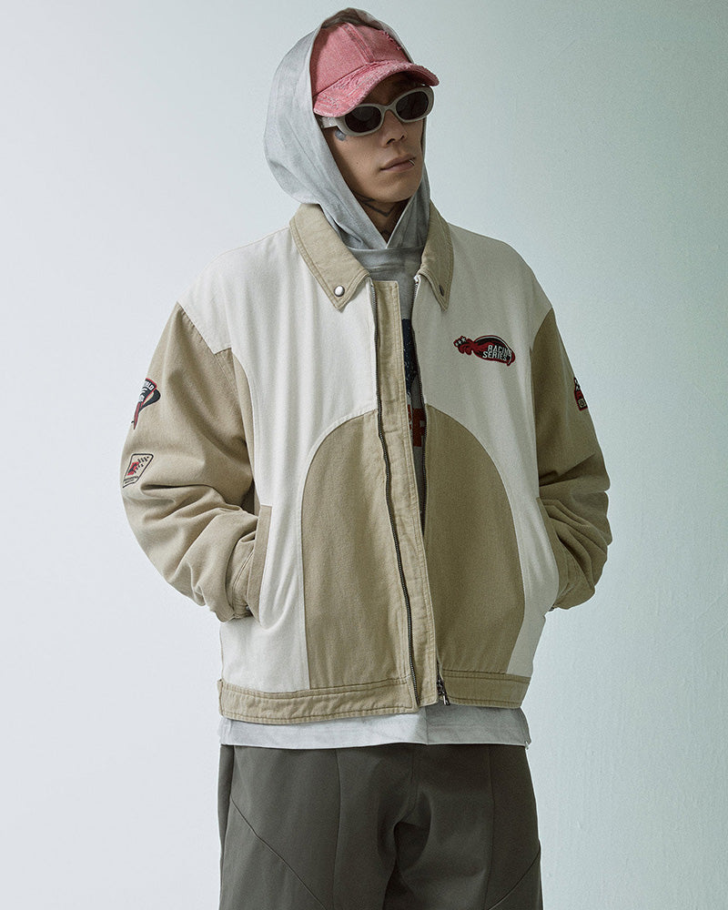 Retro Racing Embroidered Color-Block Jacket