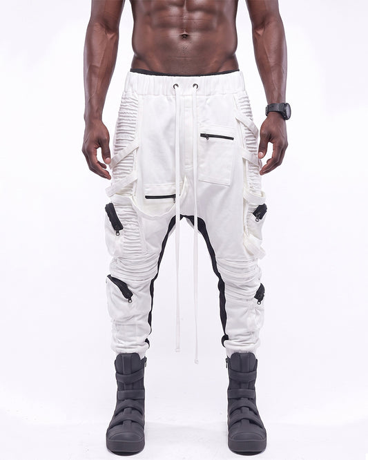 Dystopian Ruched Contrast Drop‑Crotch Cargo Pants