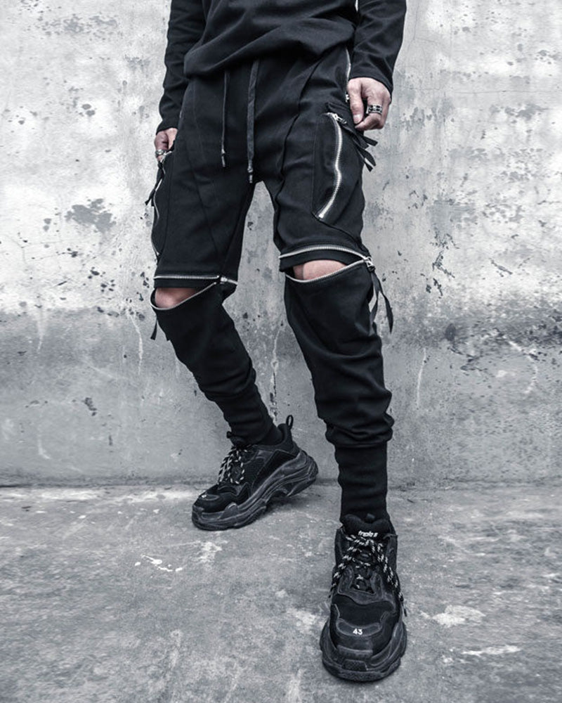 Streetwear Zipper Knee Cutout Cargo Pants