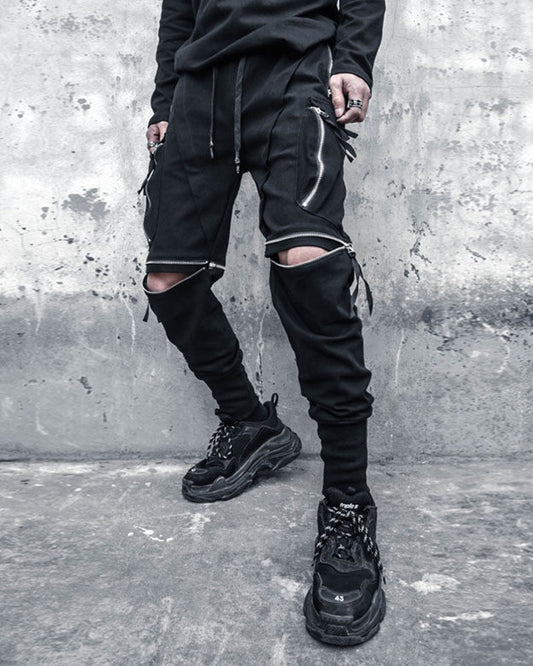 Streetwear Zipper Knee Cutout Cargo Pants