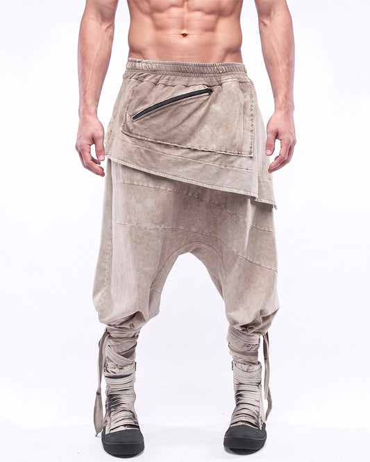 Wasteland Asymmetric Distressed Drop Crotch Ninja Pants