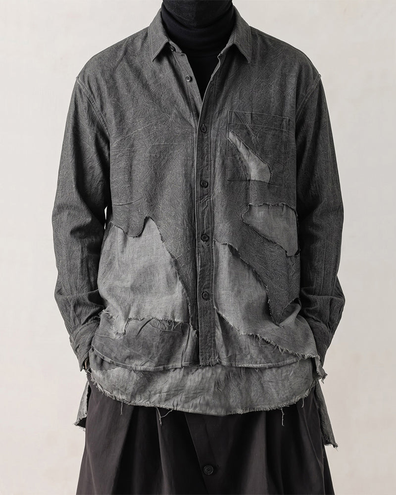 Wasteland Hand‑Hollowed Asymmetric Deconstructed Shirt