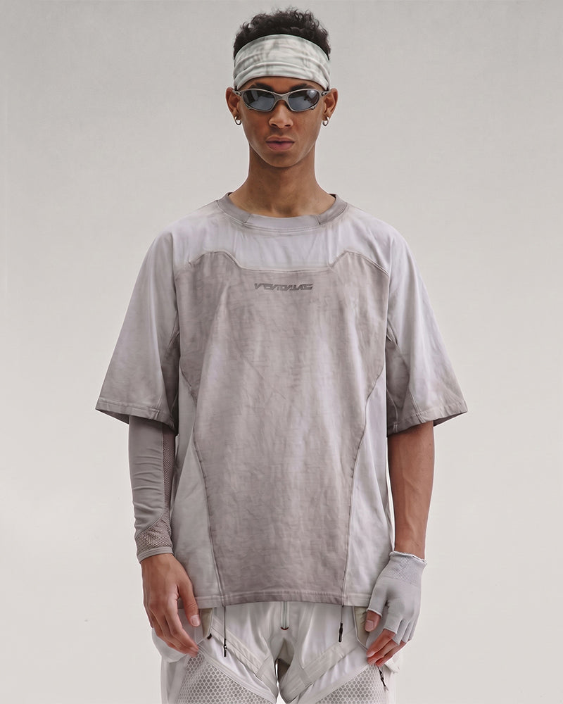 Post-Apocalyptic Dirty-Dye Geometric Panel T-Shirt