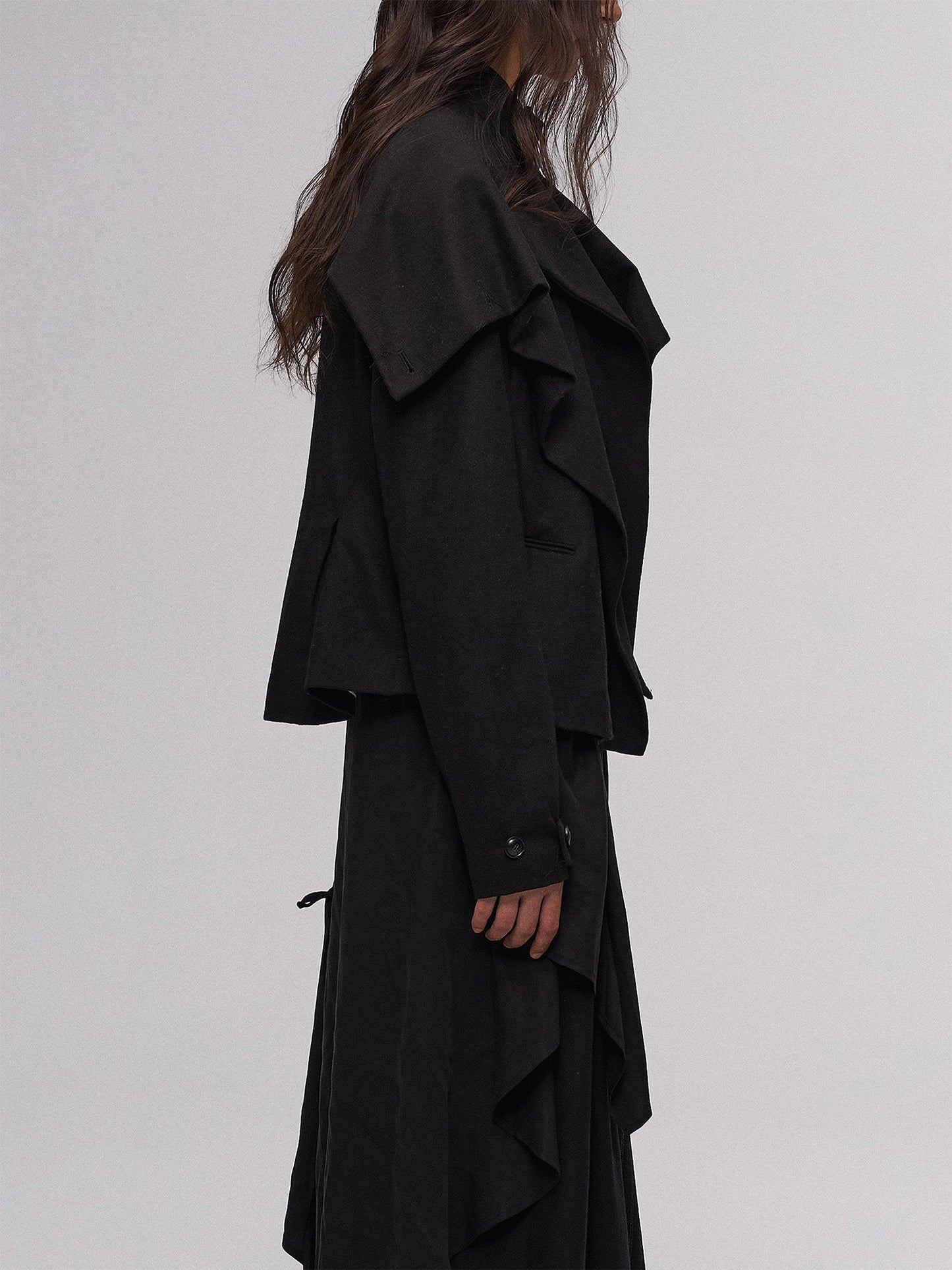 Layered Ruffle Wool-Blend Scarf-Wrap Coat