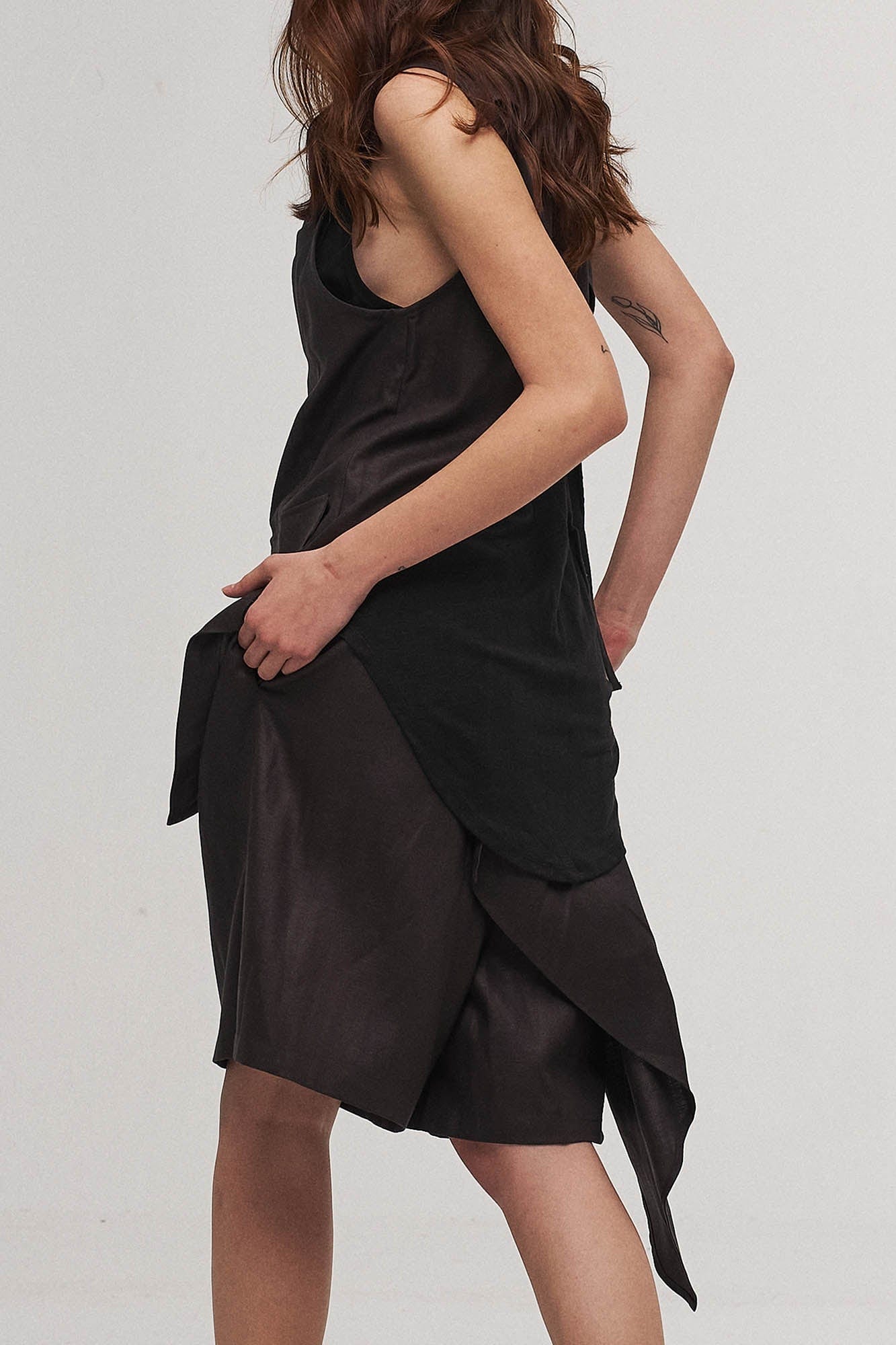 Asymmetrical Draped Pleated Shorts