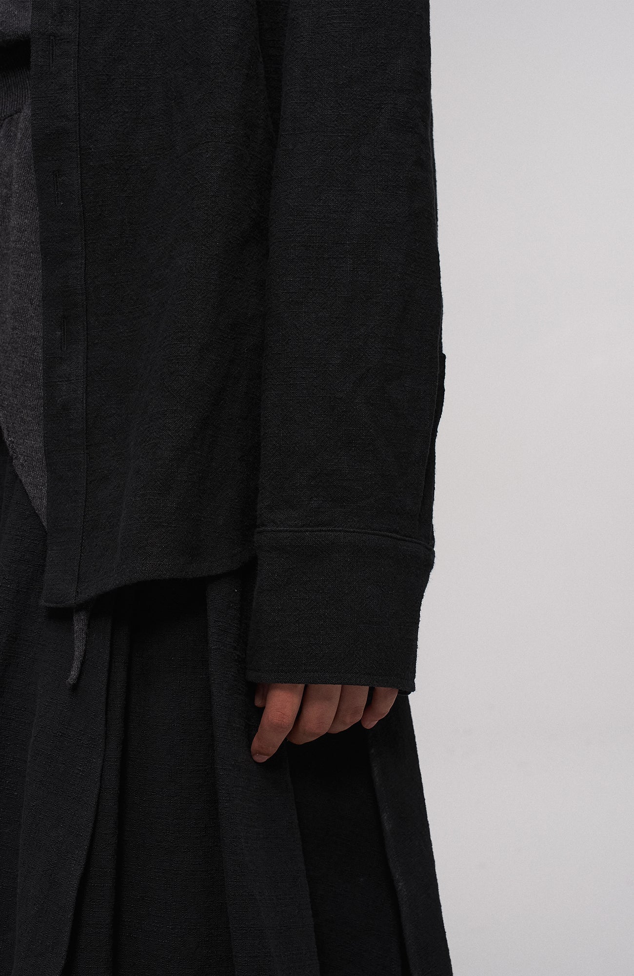 Asymmetric Drape Panel Ramie-Blend Shirt