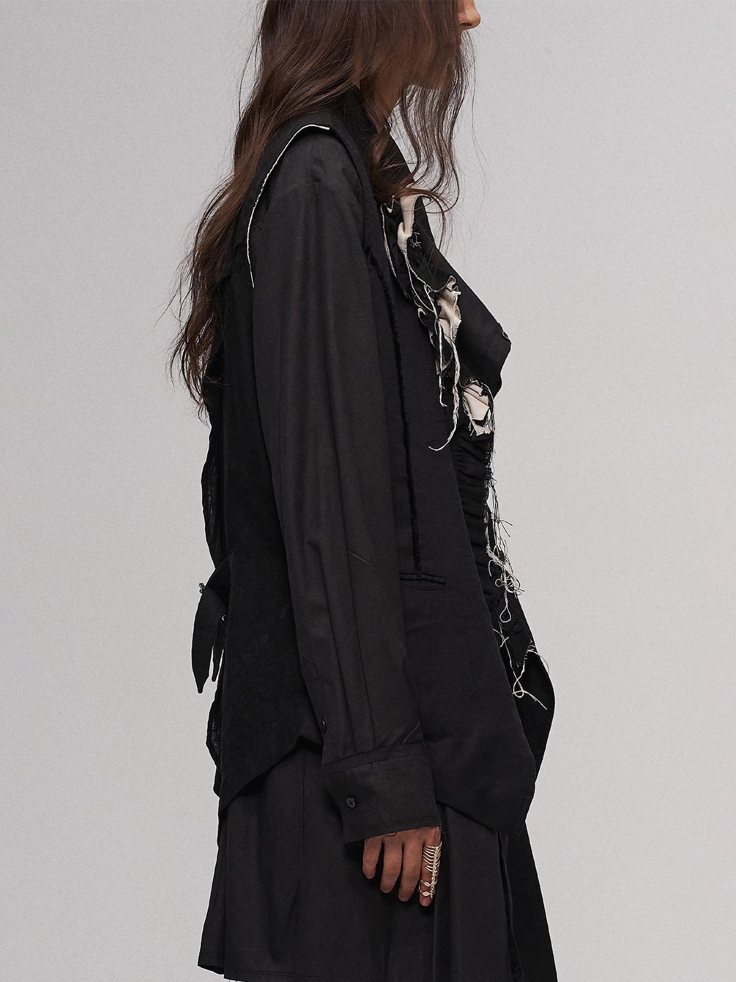 Distressed Frayed Petal-Collar Vest