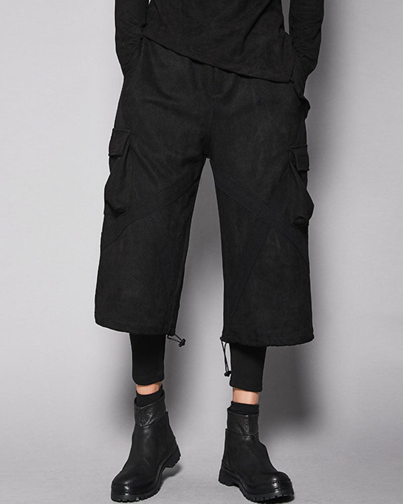 Modern Japanese Techwear Faux Suede Layered Cargo Pants