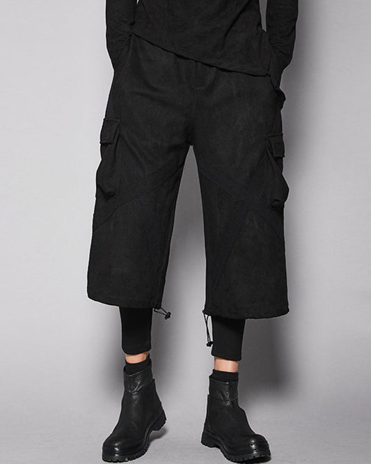 Modern Japanese Techwear Faux Suede Layered Cargo Pants