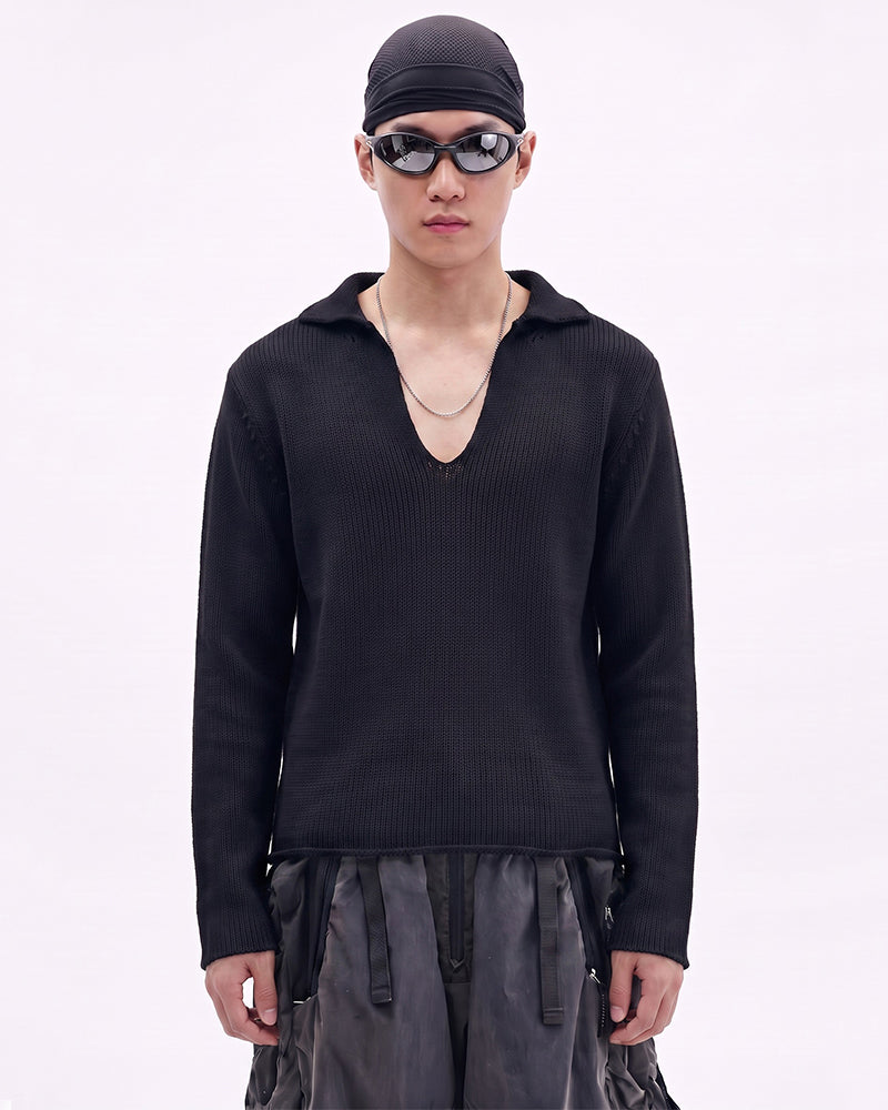 Post-Apocalyptic V-Neck Solid Sweater