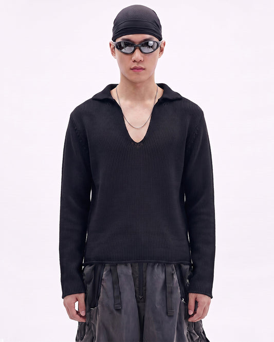 Post-Apocalyptic V-Neck Solid Sweater