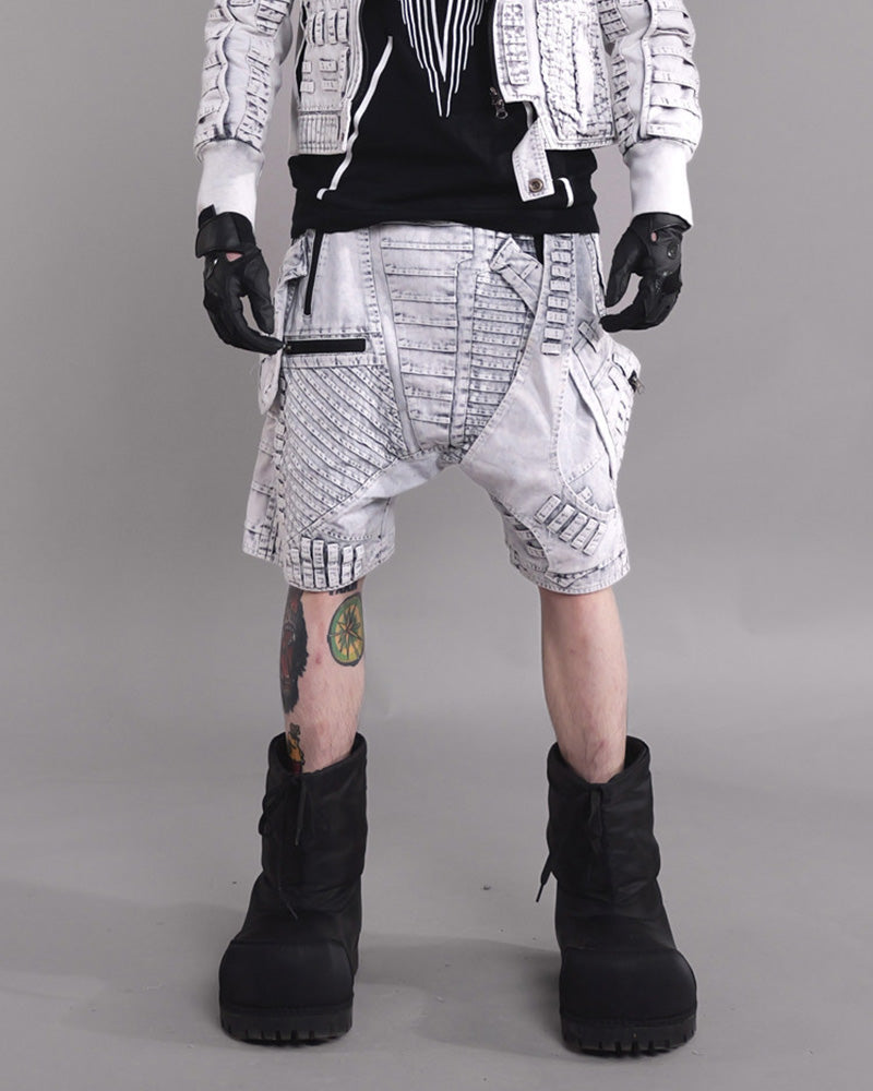 Wasteland Asymmetric Distressed Drop-Crotch Shorts