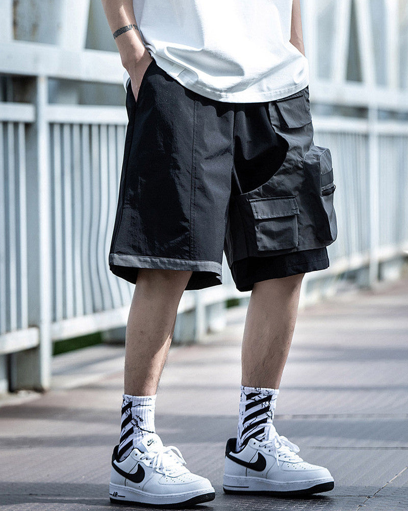 Color Block Techwear Multi-Pocket Cargo Shorts