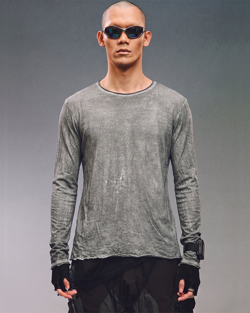 Post‑Apocalyptic Tie‑Dyed Asymmetric Long‑Sleeve T-Shirt