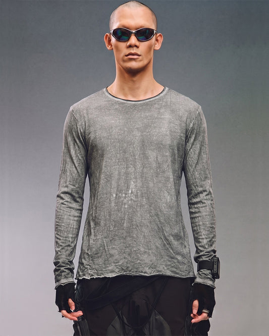 Post‑Apocalyptic Tie‑Dyed Asymmetric Long‑Sleeve T-Shirt