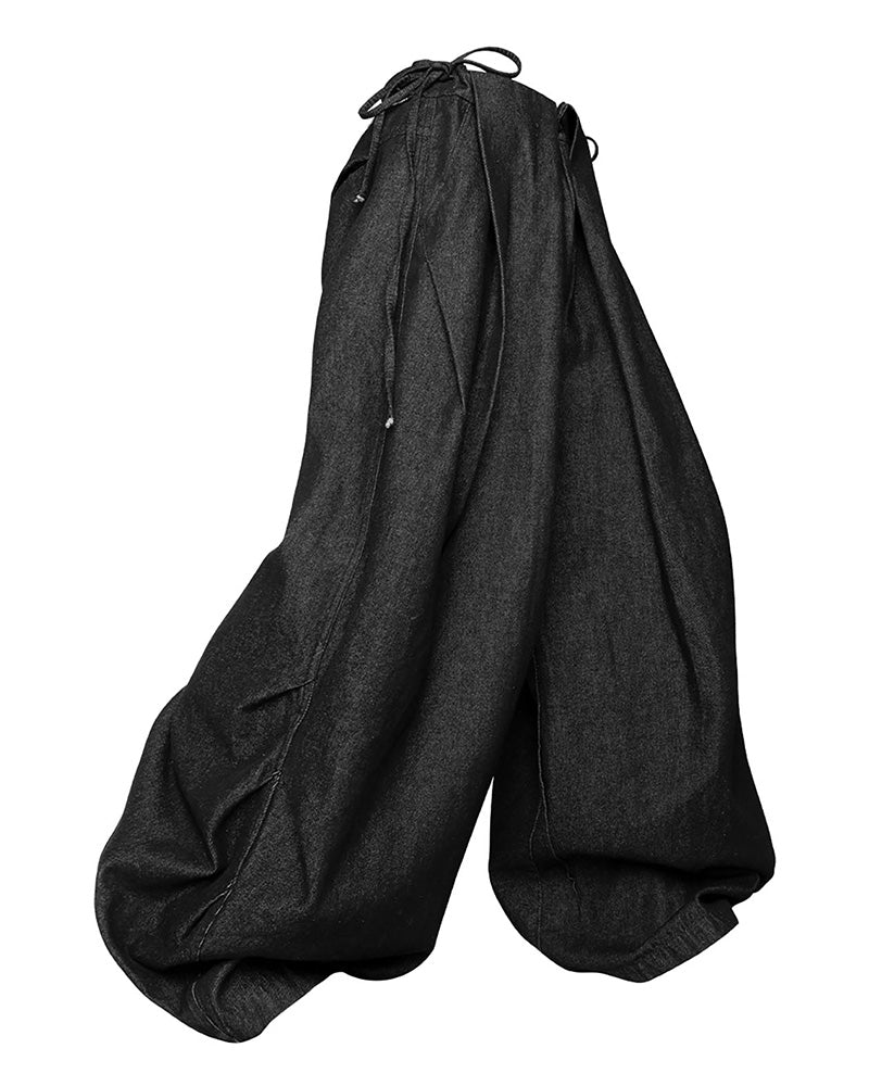 Drawstring Pleated Oversized Raw Jeans