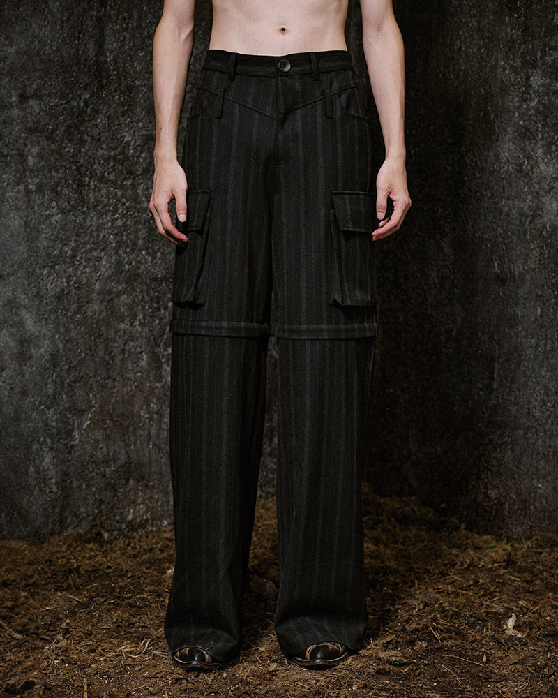 Multi-Pocket Stripe Detachable-Leg Pants