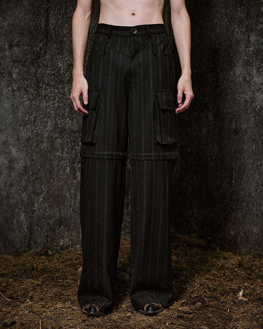 Multi-Pocket Stripe Detachable-Leg Pants