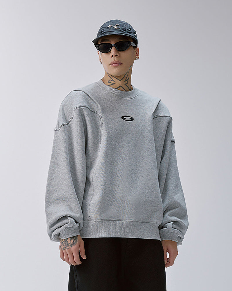 Pleated Panel Logo Embroidery Sweatshirt