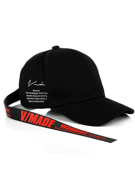 Techwear Long Strap Warning Print Baseball Cap