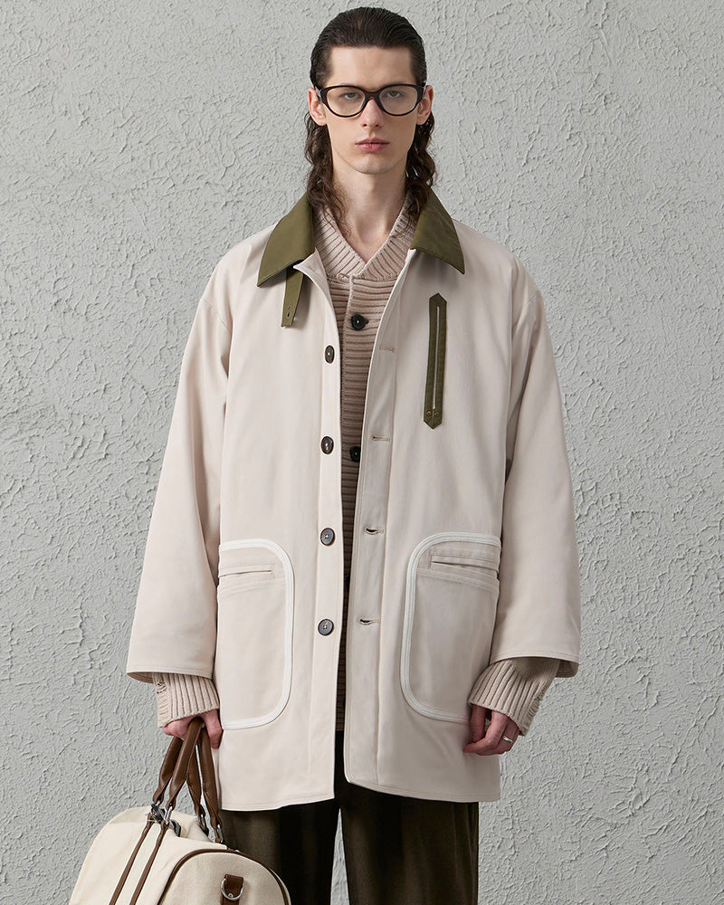 Contrast PU Midi Down Coat