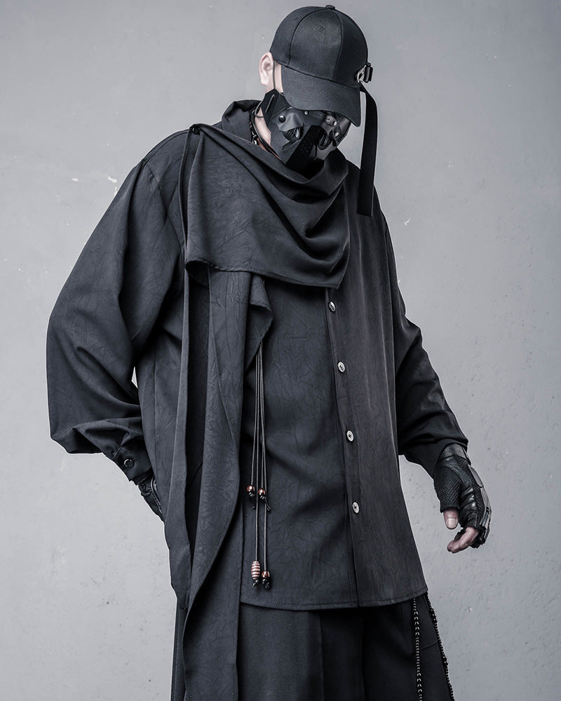 Darkwear Style Japanese Urban Scarf Collar Shirt