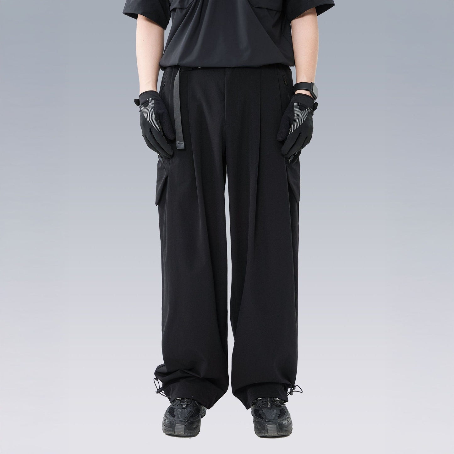 Drawstring-Hem Webbing Belt Utility Pants