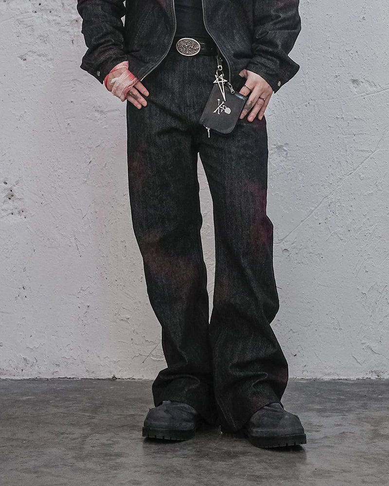 Bloodstained Raw Flared Denim Pants